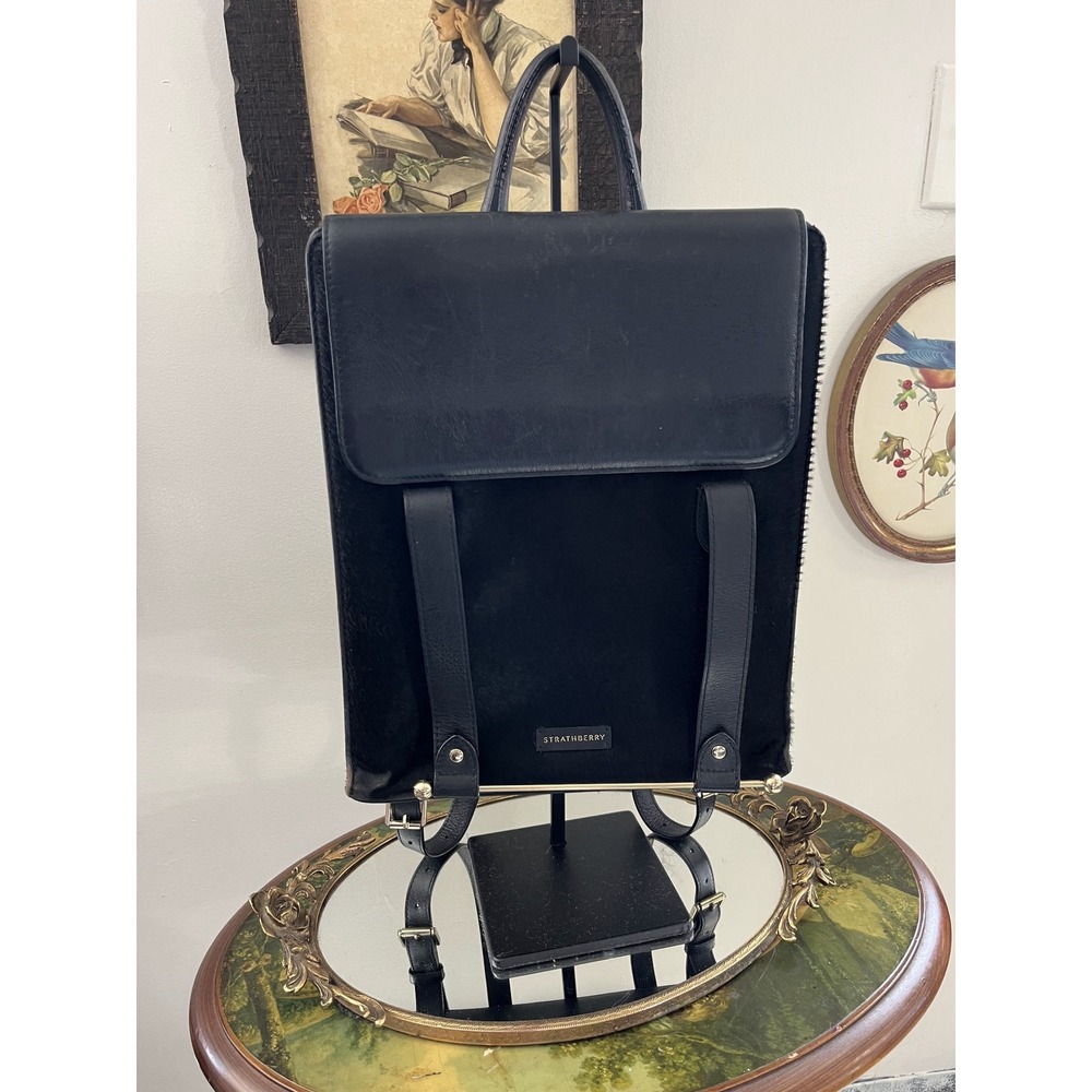 Strathberry Black Leather & Calf Hair Convertible Backpack Made in Spain - Picture 1 of 10